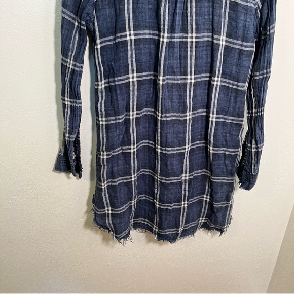 Sneak Peek Tunic Button Down Mini Dress Blue White Plaid S - Picture 9 of 12